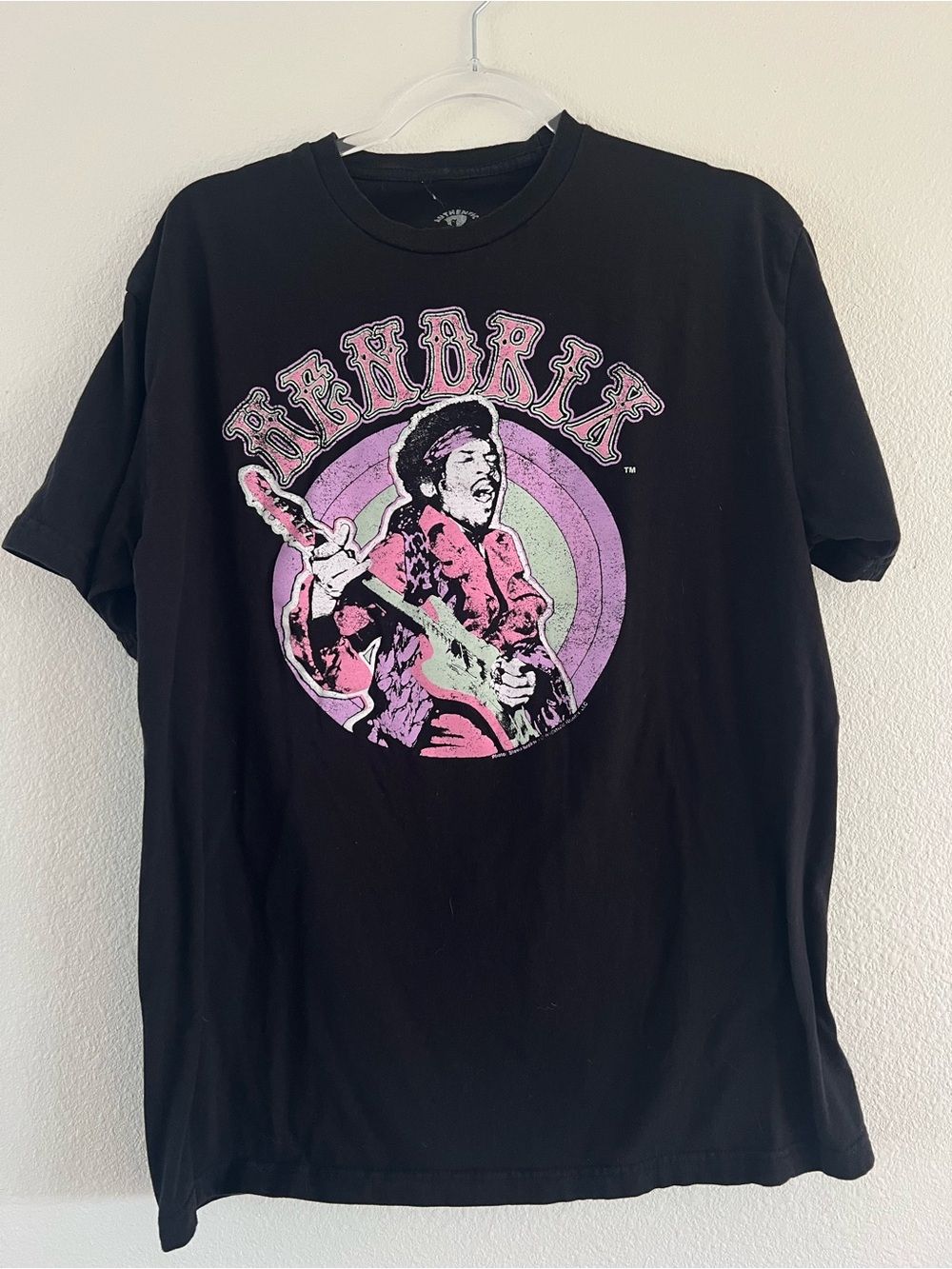 Black Graphic Hendrix Tee with Pink and Purple Print